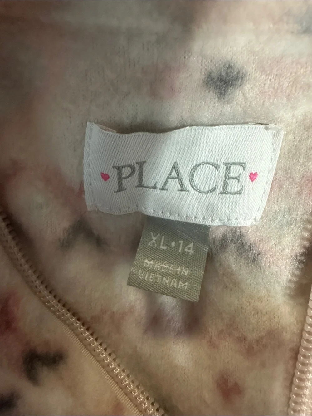 Girls Place Cozy Half-Zip Fleece Pullover - Pink Heart Pattern size 14
